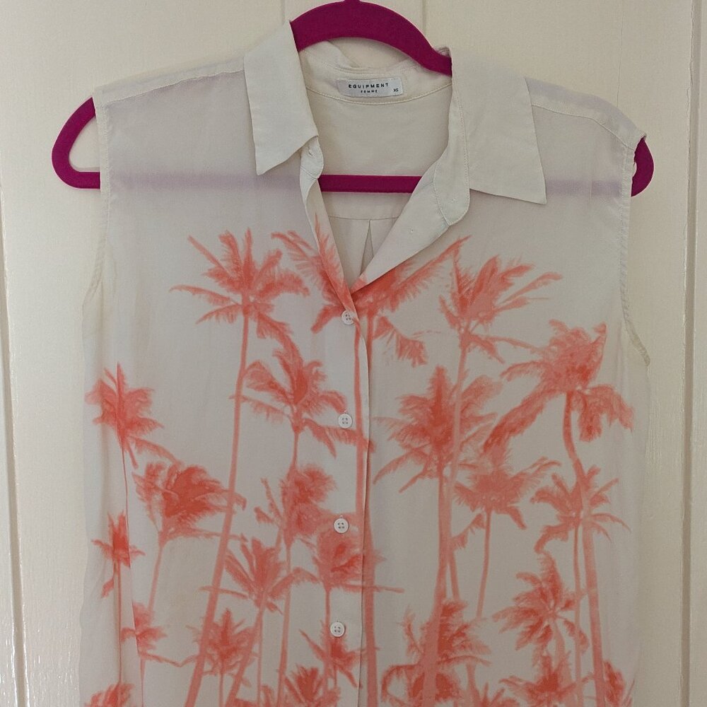 XS Equipment Silk Tank Boxy Palm Print